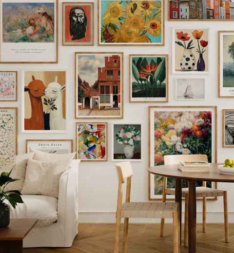 Interior art mockup with multiple frames for digital print and wall decor listings