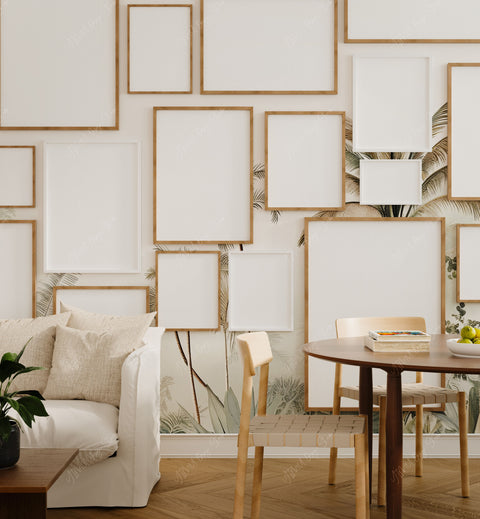 Gallery frame mockup for presenting a matching wall art set in a home interior