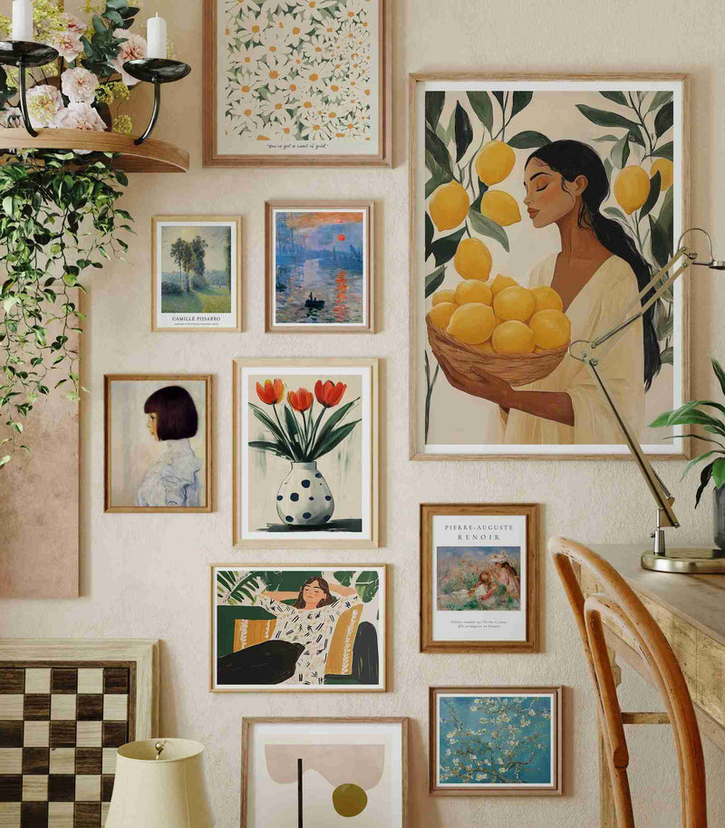 Boho gallery frame interior mockup template for digital poster and wall art presentation in stylish home décor