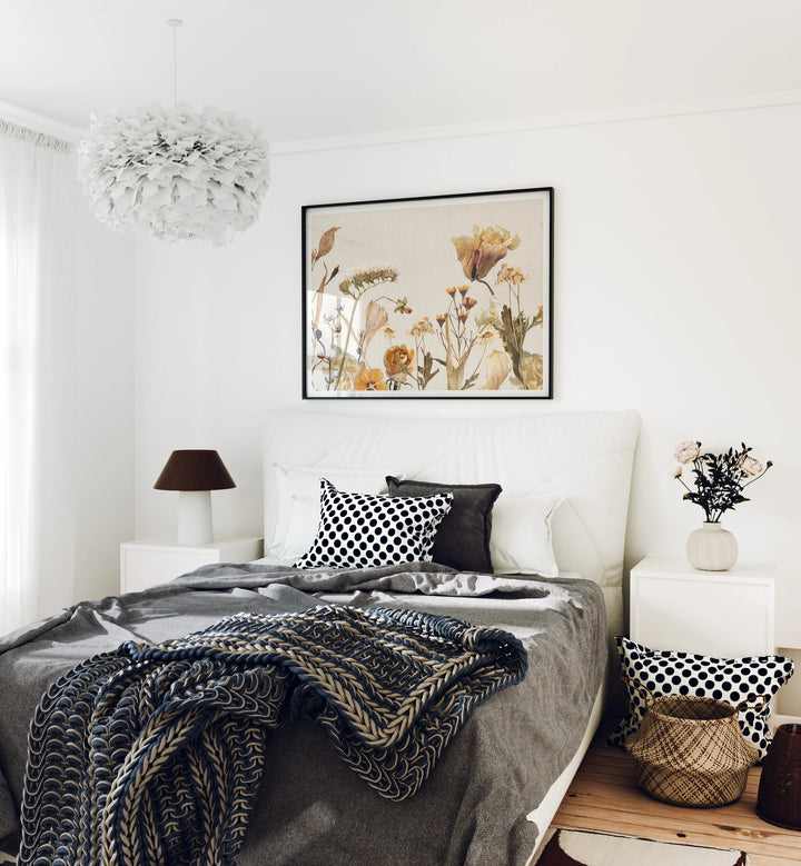 Horizontal Black Frame Mockup in Bedroom,4x3 Ratio Frame Mock-Up,Print Poster Mockup,Wall Art Mockup,Psd Template,Smart Object