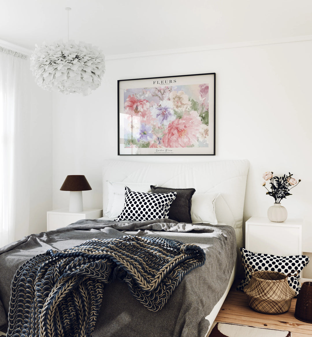 Horizontal Black Frame Mockup in Bedroom,4x3 Ratio Frame Mock-Up,Print Poster Mockup,Wall Art Mockup,Psd Template,Smart Object
