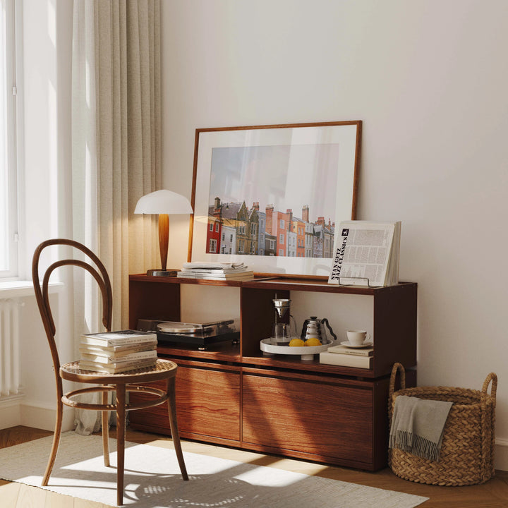 Horizontal Walnut Frame Mockup on Mid-Century Cabinet - 4x3 Ratio - preview 2