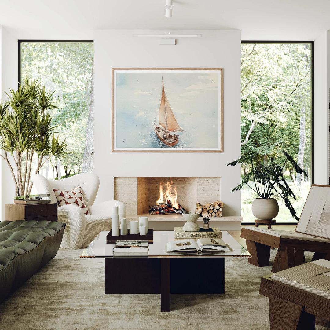 Horizontal Wood Frame Mockup in Living Room - 4x3 Ratio - preview 3