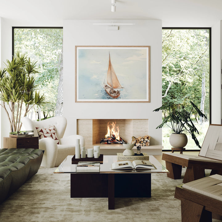 Horizontal Wood Frame Mockup in Living Room - 4x3 Ratio - preview 3