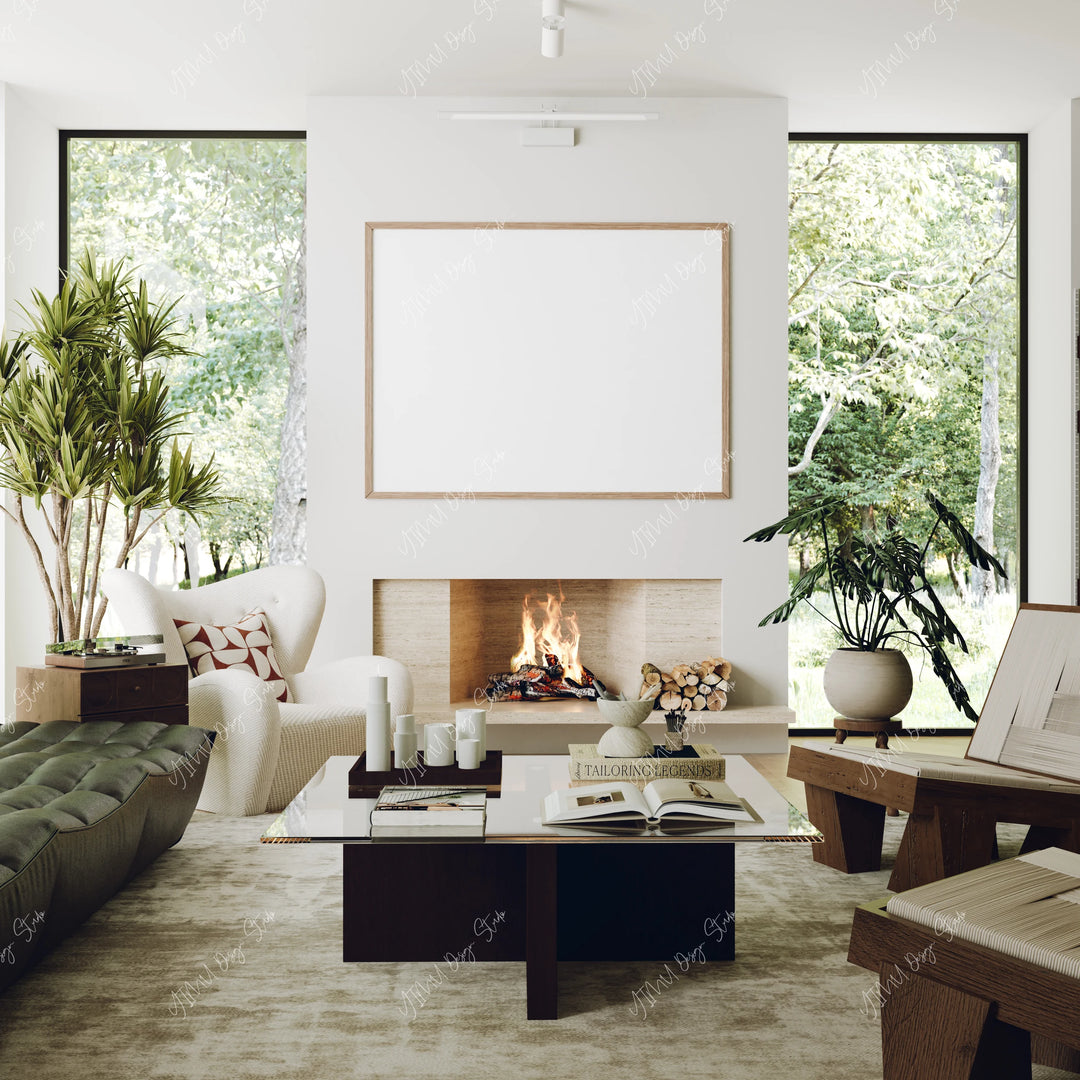 Horizontal Wood Frame Mockup in Living Room - 4x3 Ratio - preview 7