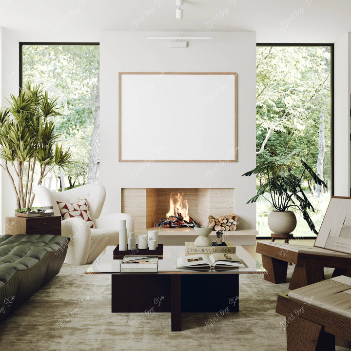 Horizontal Wood Frame Mockup in Living Room - 4x3 Ratio - preview 7