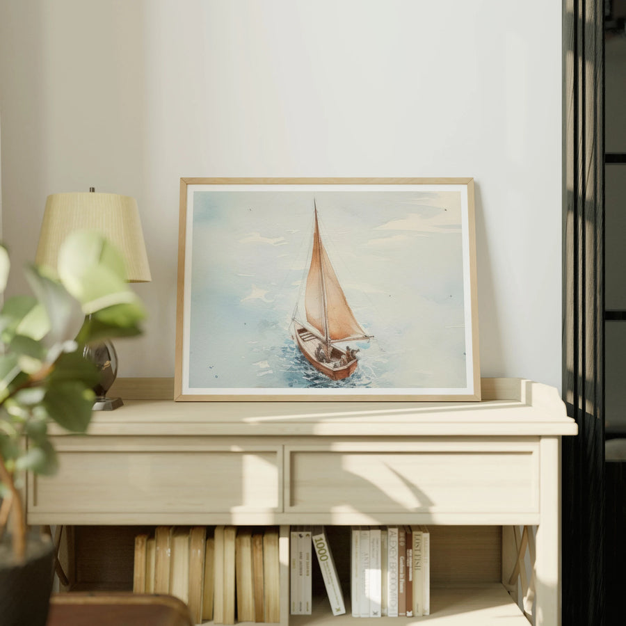 Horizontal Wood Frame Mockup on Sunlit Console - 4x3 Ratio - preview 1