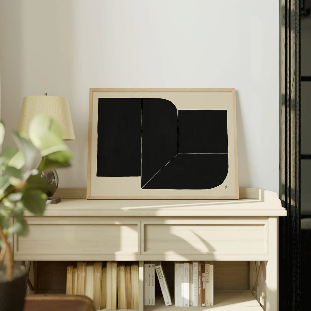 Horizontal Wood Frame Mockup on Sunlit Console - 4x3 Ratio - preview 3