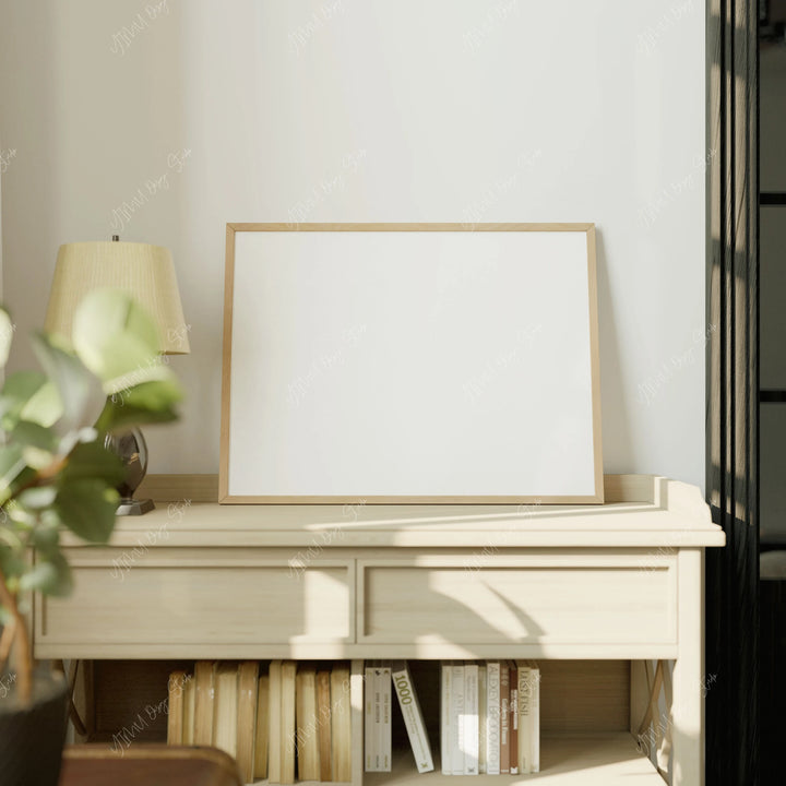 Horizontal Wood Frame Mockup on Sunlit Console - 4x3 Ratio - preview 6
