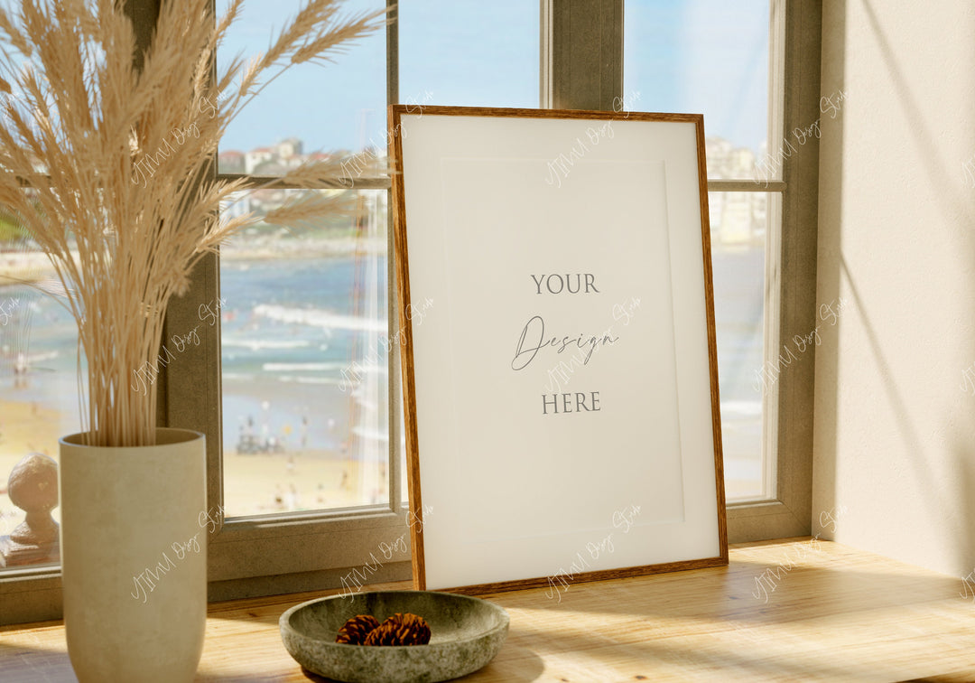 Wood Frame Mockup,Summer Beach Mockup,Art Print Mockup,Window Mockup