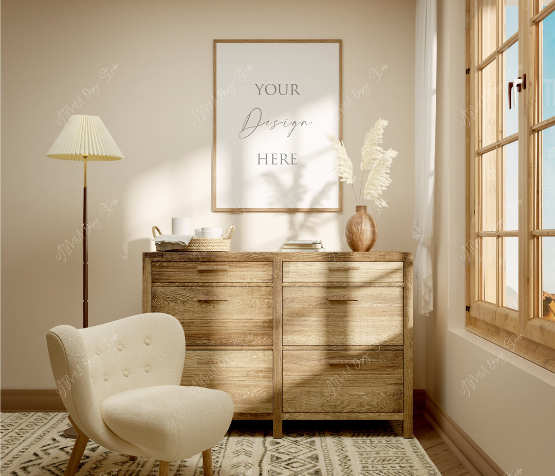 Frame Mockup in farmhouse,Interior Mockup,Wood Frame Mockup,Art Print Mockup