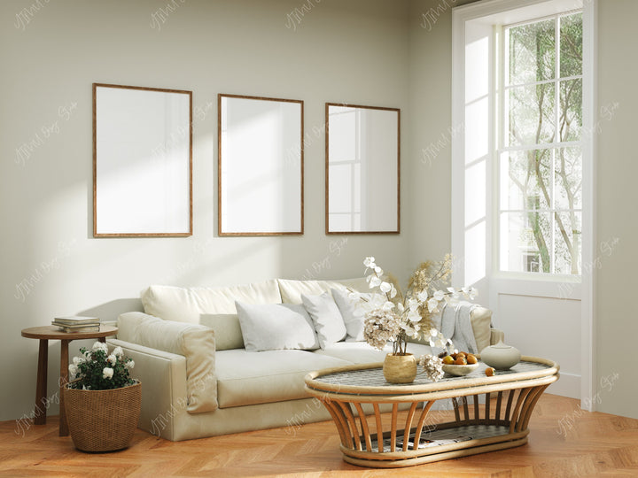 3 Wood Frame Mockup in Home Interior,5x7 Ratio Poster Wall Art Mockup