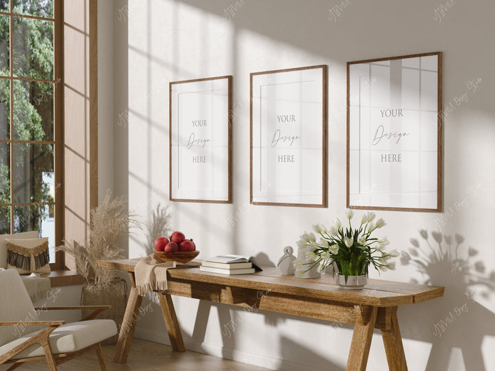 Set of 3 Wood Frame Mockup,Boho Frame Mockup