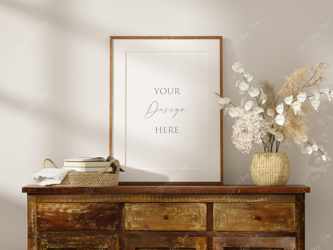 Wood Frame Mockup in Farmhouse,Boho Interior Frame Mockup