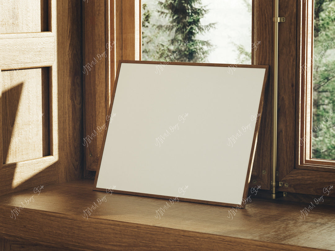 Horizontal Wood Frame Mockup Lean on Window,Poster Mockup,Art Print Mockup