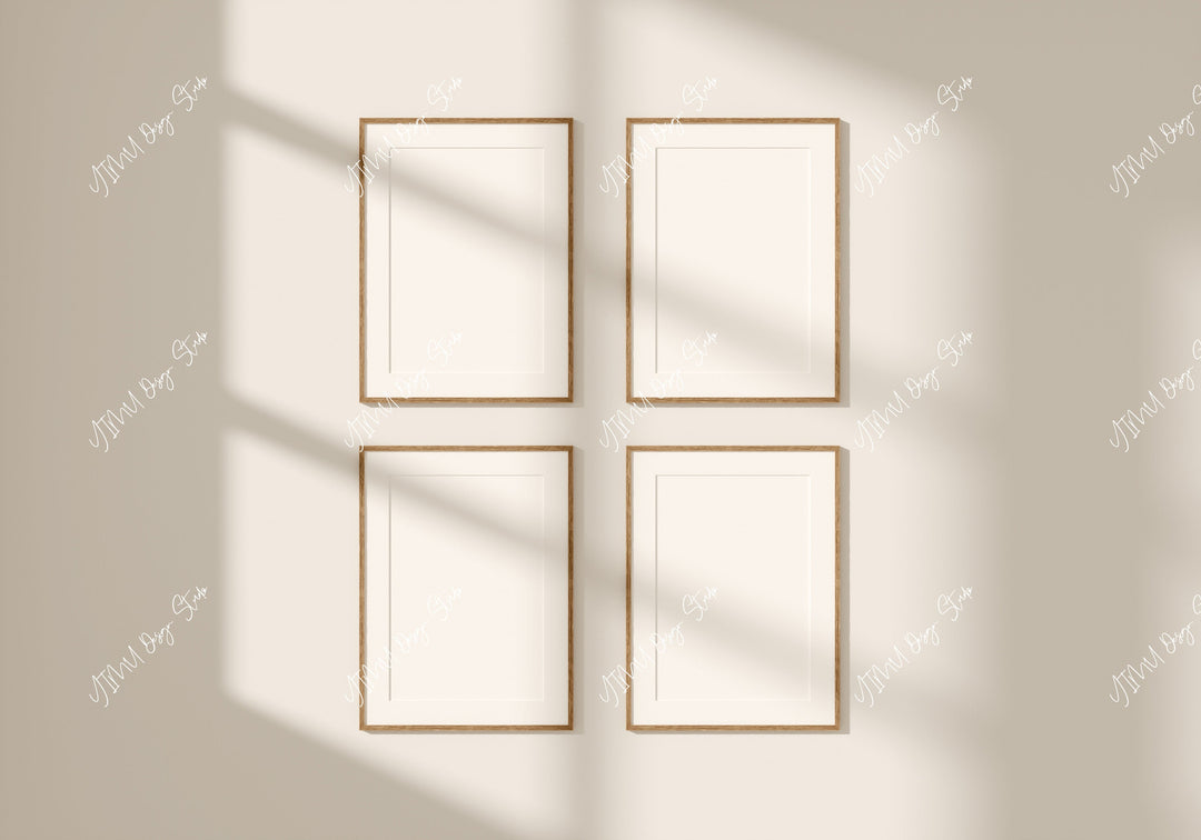 Set of 4 Wood Frame Mockups,Boho Minimalist Vertical Frame Mockup,Poster Mockup