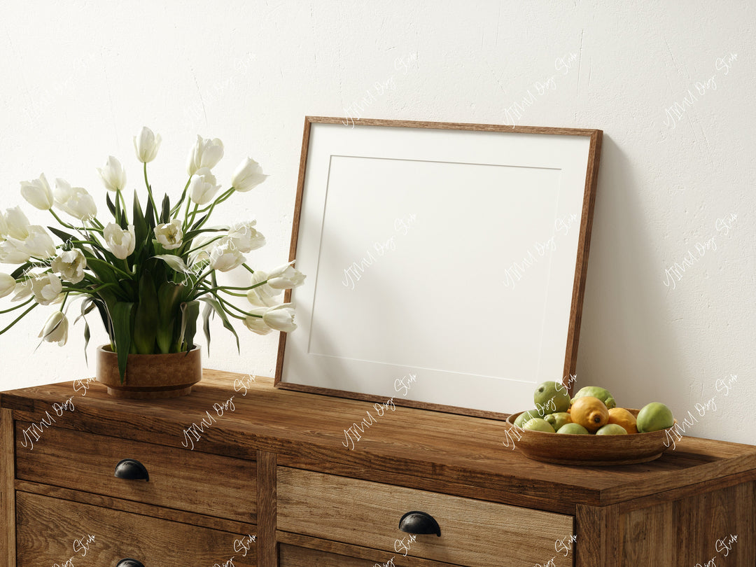 Horizontal Wood Frame Mockup in Farmhouse Interior