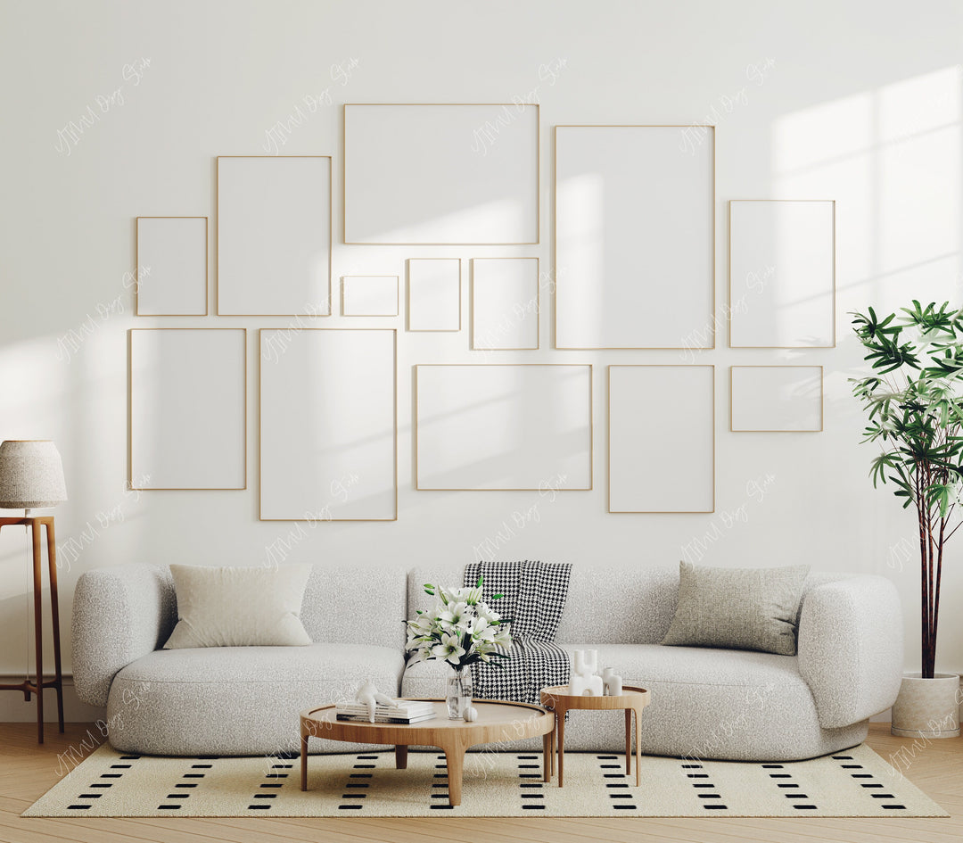 Gallery Wall Set Wood Frame Mockup,Art Print Mockup,13 Frames