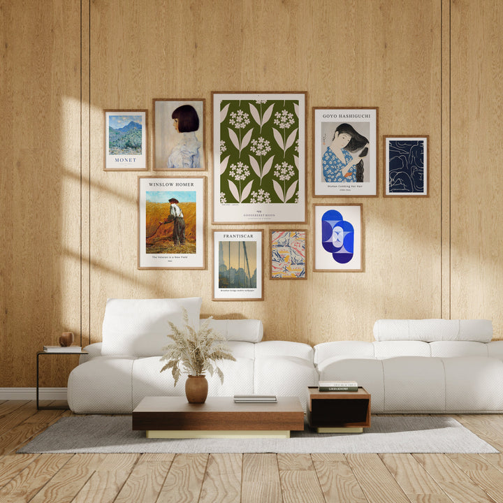 Gallery Wall Set Wood Frame Mockup,Art Print Mockup,9 Frames