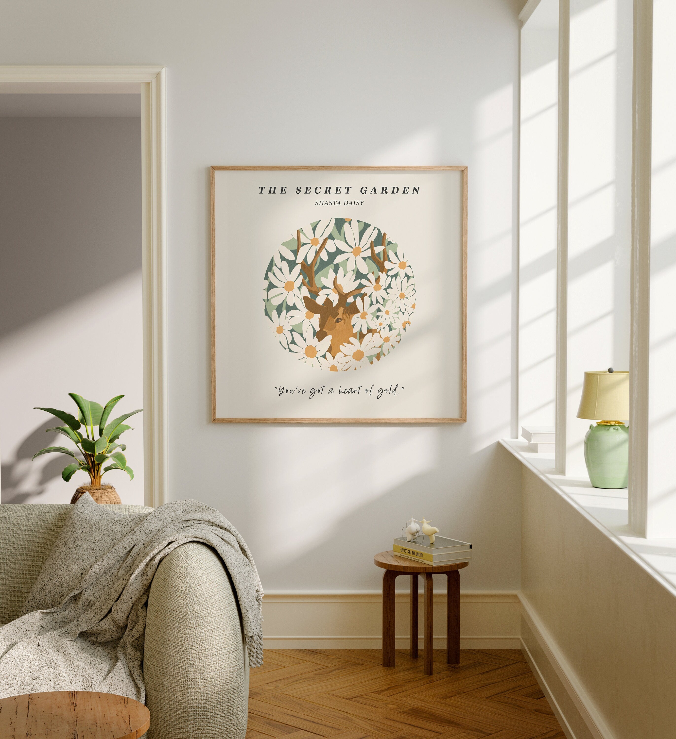 Square Wood Frame Mockup in Home Interior,Art Print Mockup