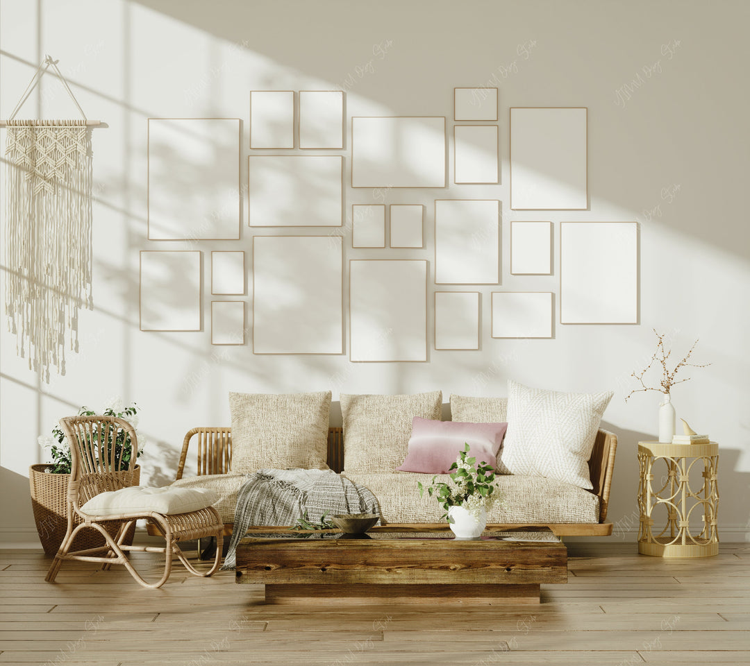 Gallery Wall Set Wood Frame Mockup,20 Frames,3x4 Ratio Frame Art Print Mockup