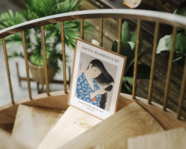 Wood Frame Mockup on Stair,5x7 Ratio Frame,Print Poster Mockup,Realistic Mockup