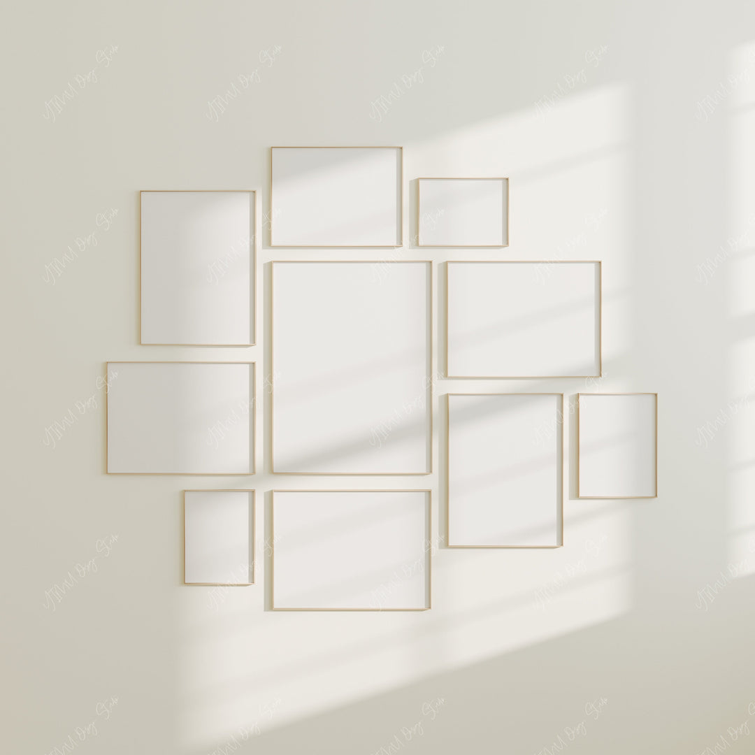 Gallery Wall Set Wood Frame Mockup,10 Thin Frames,3x4 Ratio Art Print Gallery