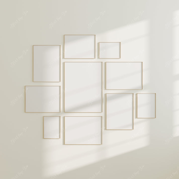 Gallery Wall Set Wood Frame Mockup,10 Thin Frames,3x4 Ratio Art Print Gallery