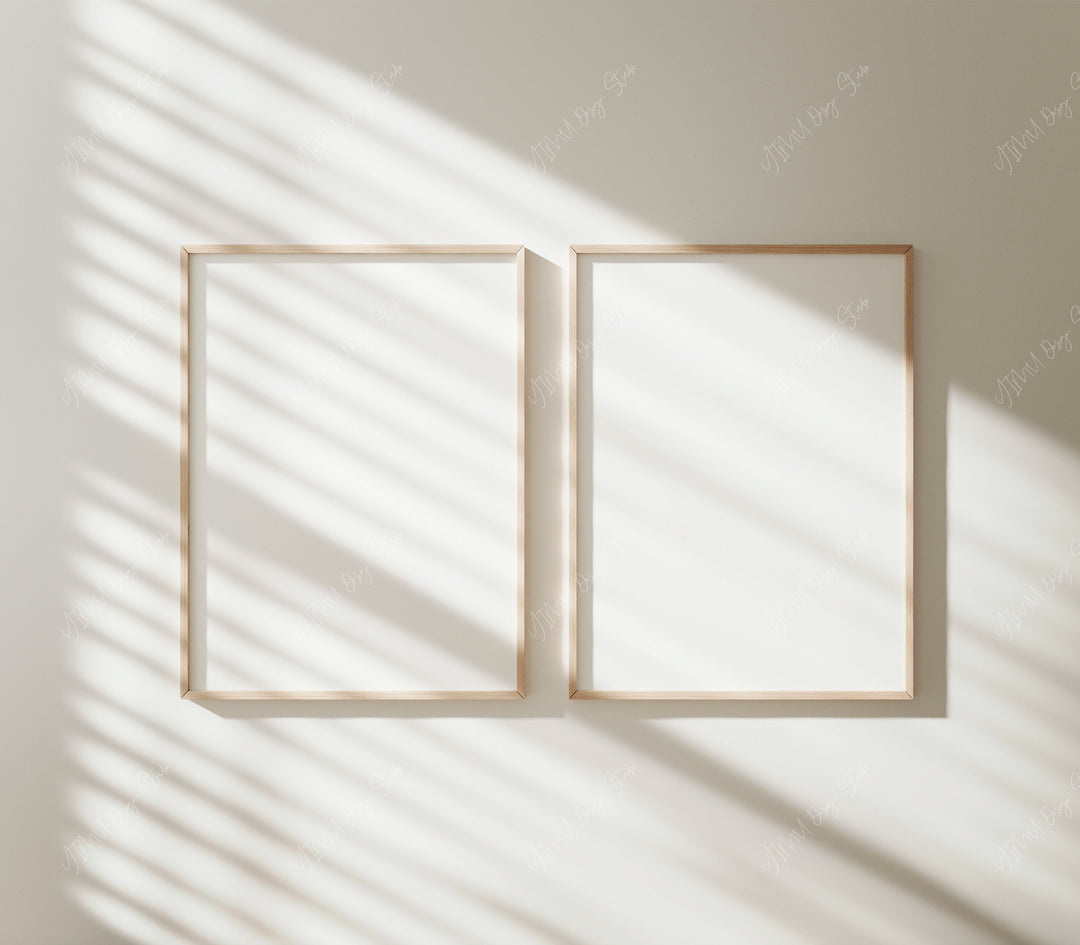 2 Wood Frame Mockup,3x4 Ratio Minimalist Frame, Natural Light