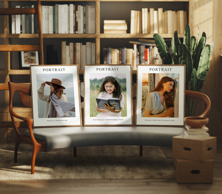 Set of 3 Frame Set Mockups,Boho Wood Frame Mockup 3x4 Ratio Vertical Frame Mockup