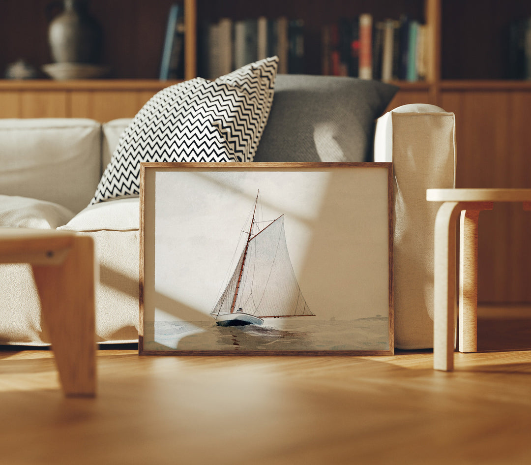 Horizontal Wood Frame Mockup in Living Room,4x3 Ratio