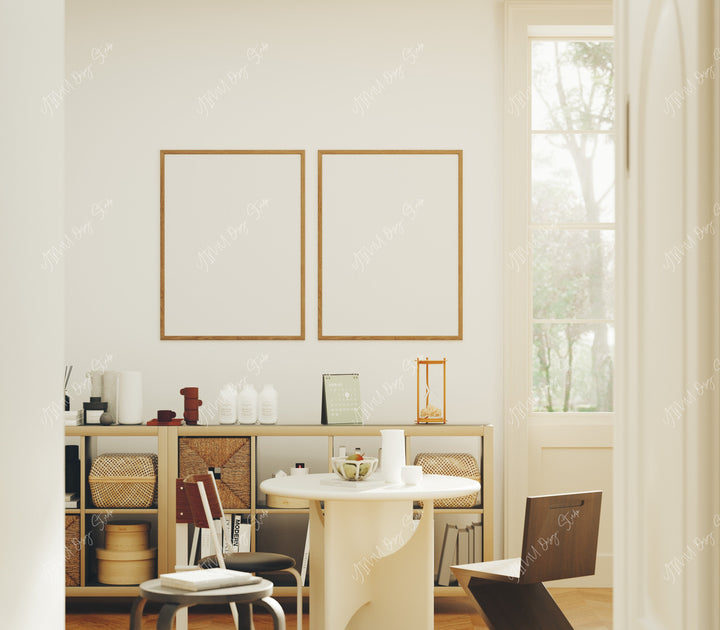 2 Frames Mockup in Dining Room,3x4 Thin Wood Frame