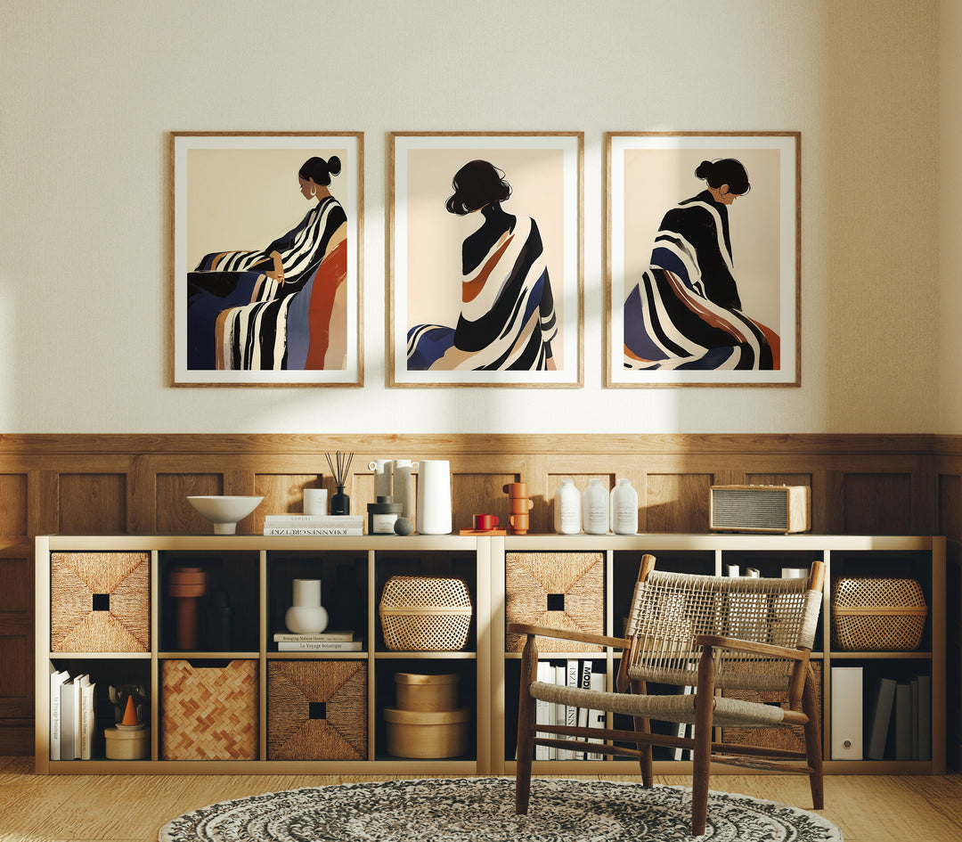 3 Wood Frames Mockup in Living Room,3x4 Ratio Vertical Frame, Wall Art Mockup