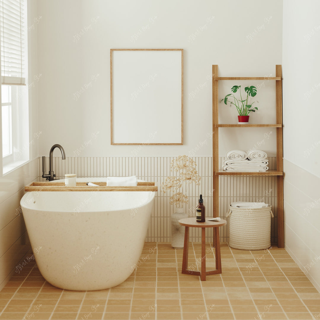 3x4 Wood Frame Mockup in Bathroom,Wall Art Mockup