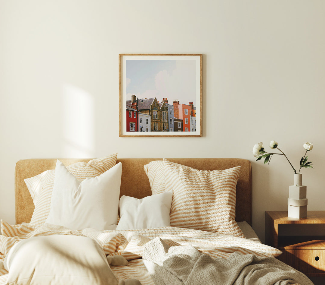 Square Wood Frame Mockup in Bedroom,Printable Art Mockup,Print Poster Mockup