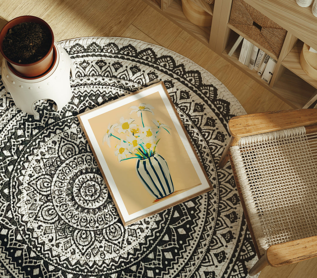 3x4 Wood Frame Mockup on Floor,Art Print Display,Print Poster Art Mockup