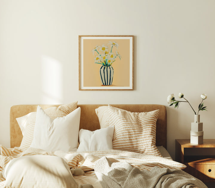 Square Wood Frame Mockup in Bedroom,Printable Art Mockup,Print Poster Mockup