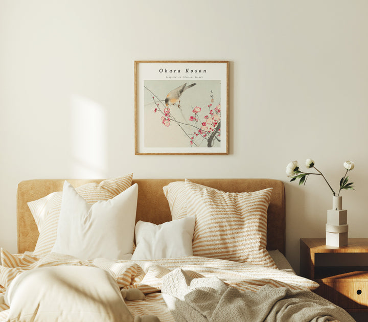 Square Wood Frame Mockup in Bedroom,Printable Art Mockup,Print Poster Mockup