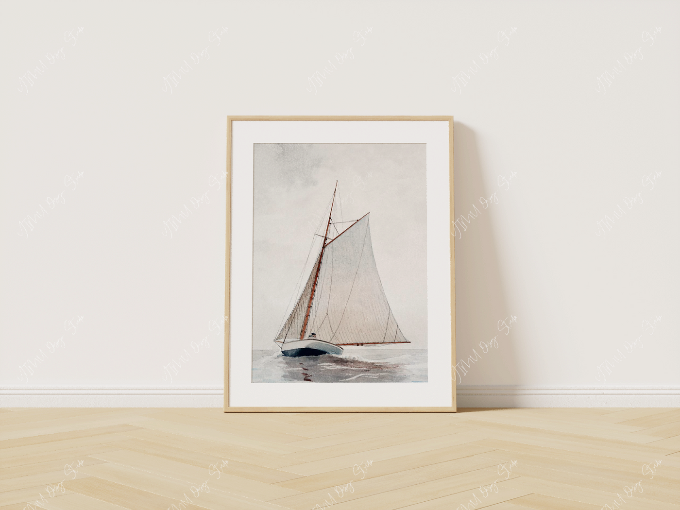 free wood frame mockup with mat for wall art