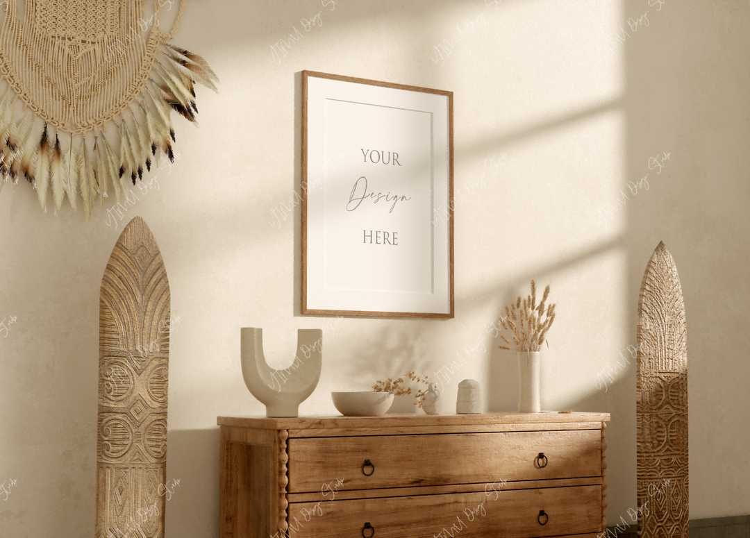Wood Frame Mockup in Living Room,Art Print Mockup,Wall Art Mockup