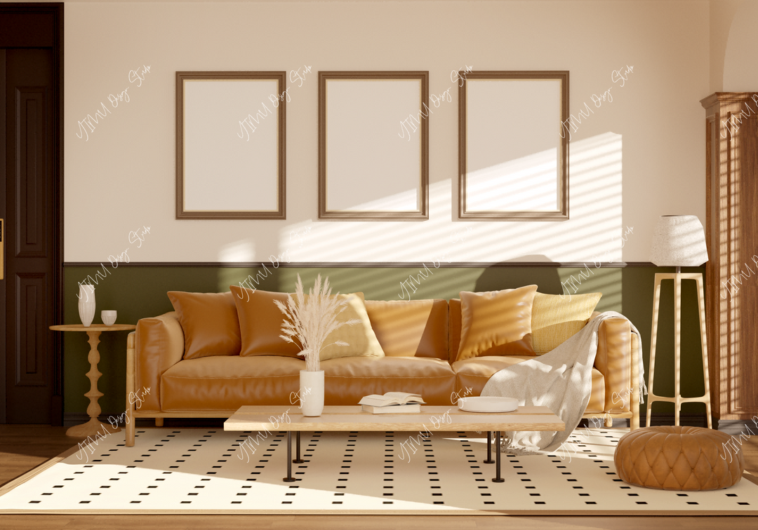 Set of Wood Frame Mockup in Living Room,Wall Art Mockup,Psd Template
