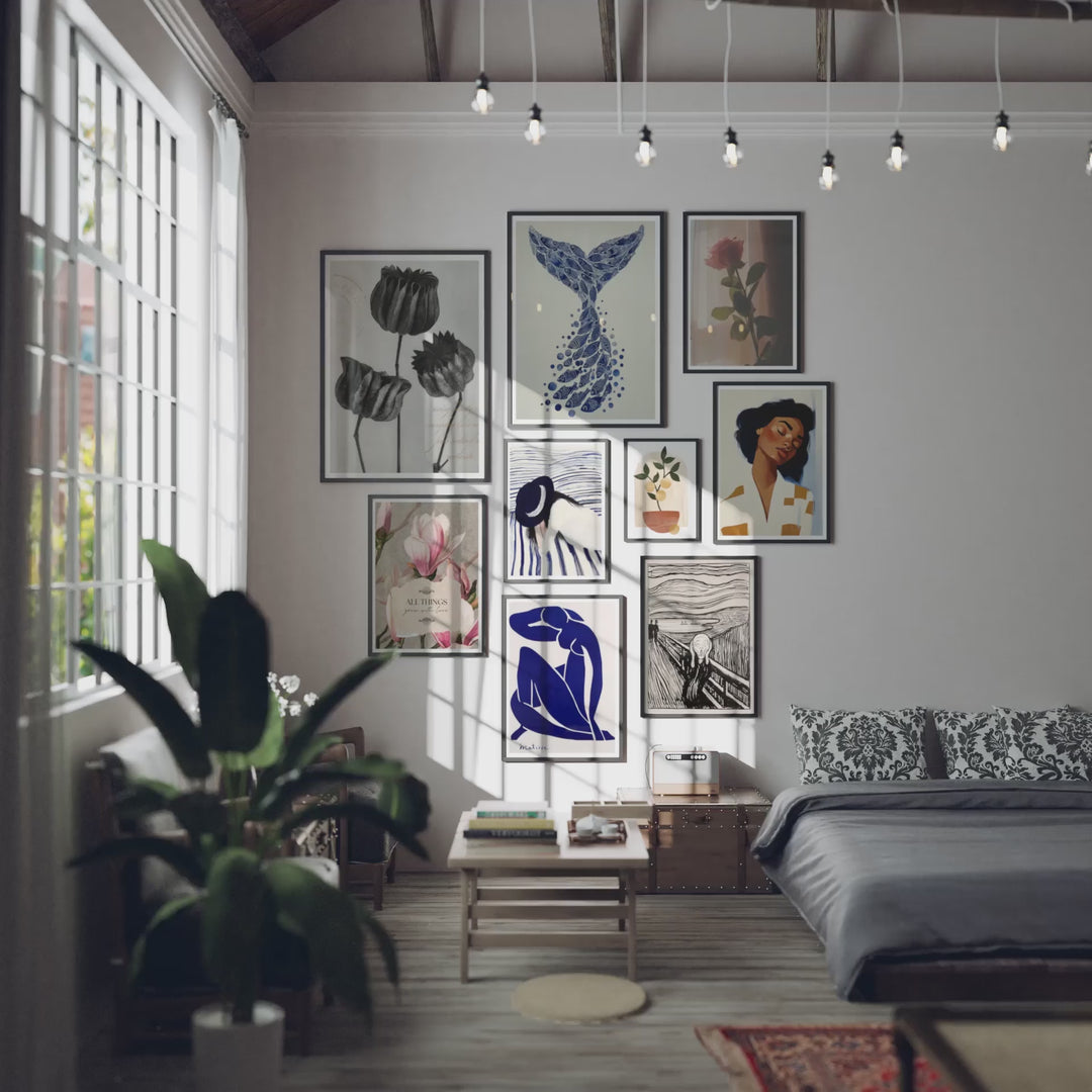 Animated Gallery Wall Black Frame Set Mockup, 5x7 Ratio