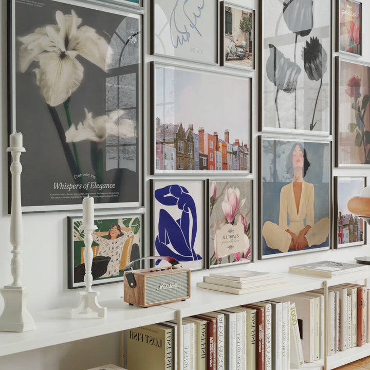 Animated 13 black frame gallery wall mockup without mats