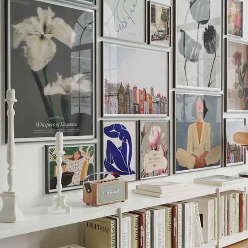 Animated 13 black frame gallery wall mockup without mats