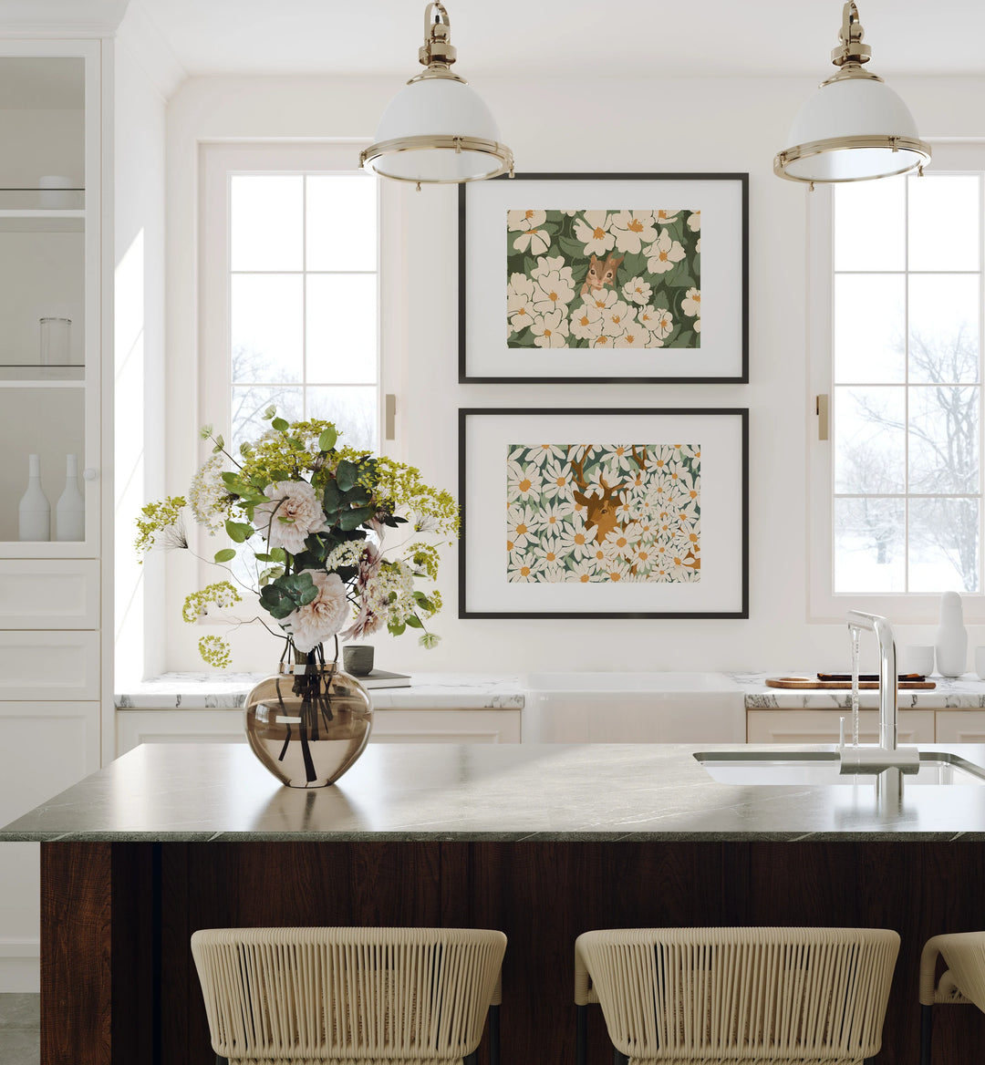 2 Horizontal Black Frame Mockup in Dining Room,7x5 Black Frame Mock-up,Wall Art Mockup,Digital Templates,Psd Smart Object