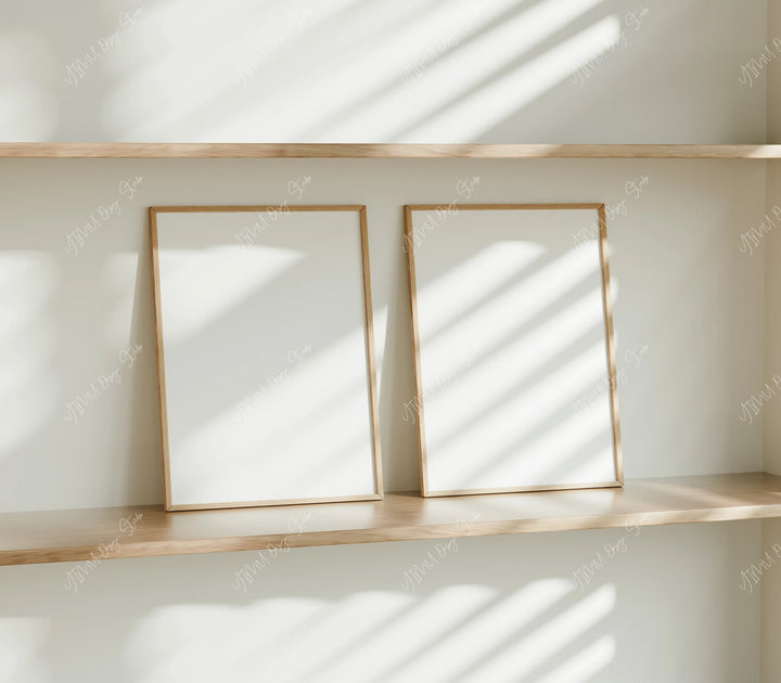Set of 2 Wood Frame Mockup,3x4 Ratio Frame Mock-Up,Art Print Display,Print Poster Art Mockup,Boho Minimal Interior Art Mockup,smart Object