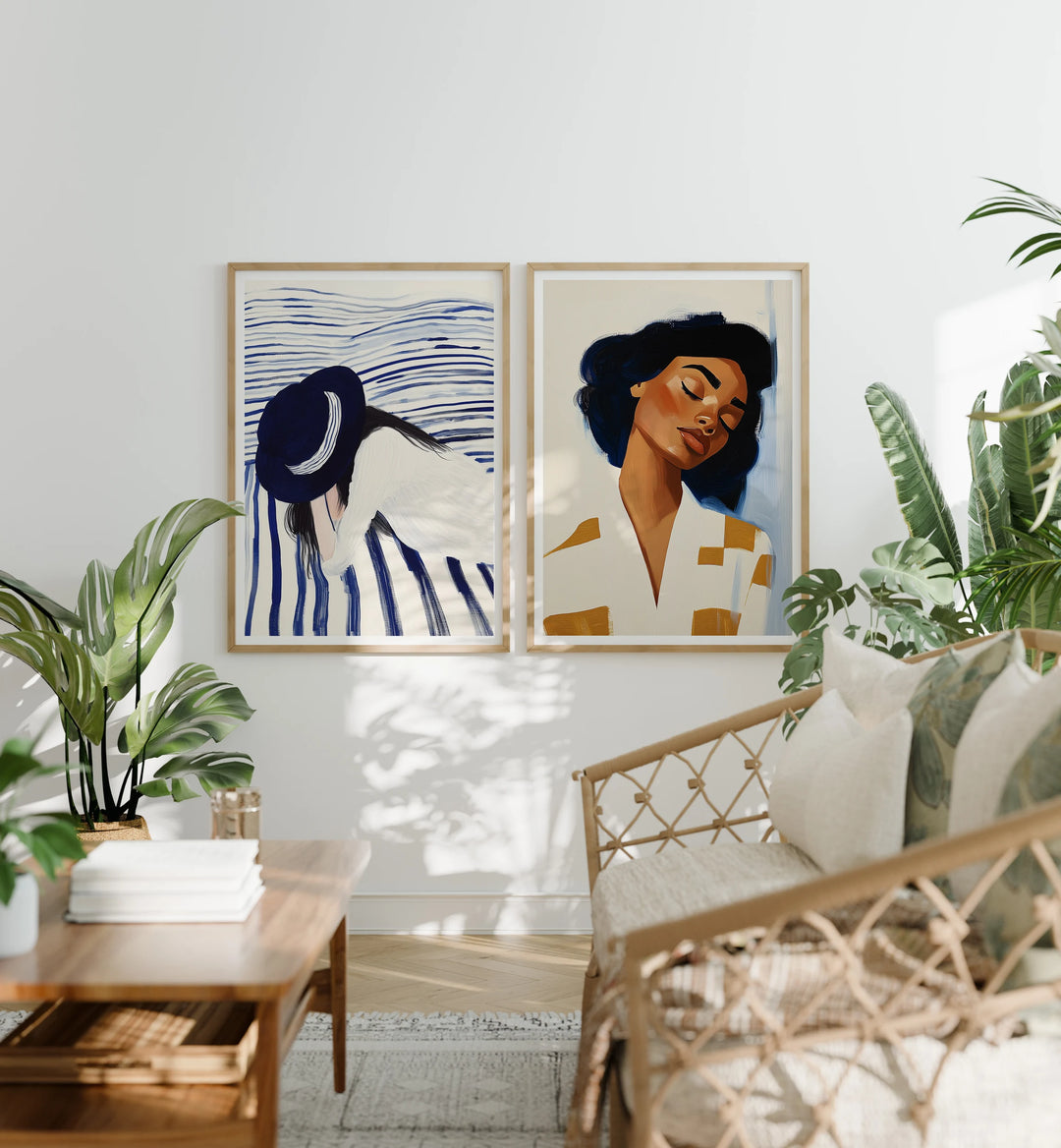 Set of 2 Wood Frame Mockups, 5x7 Art Print Display (PSD JPEG PDF)