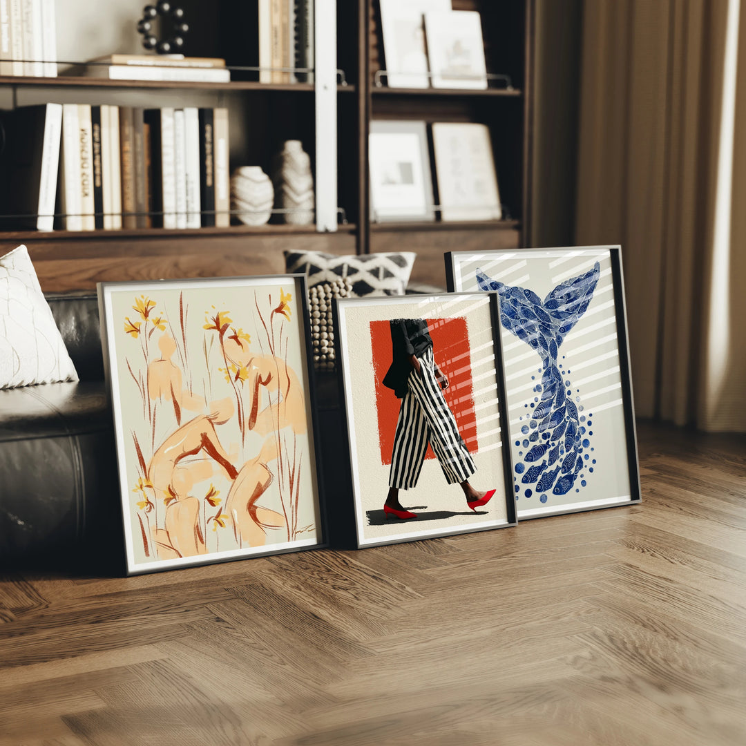 Set of 3 Black Frame Mockup in Living Room,3x4 Ratio,PSD