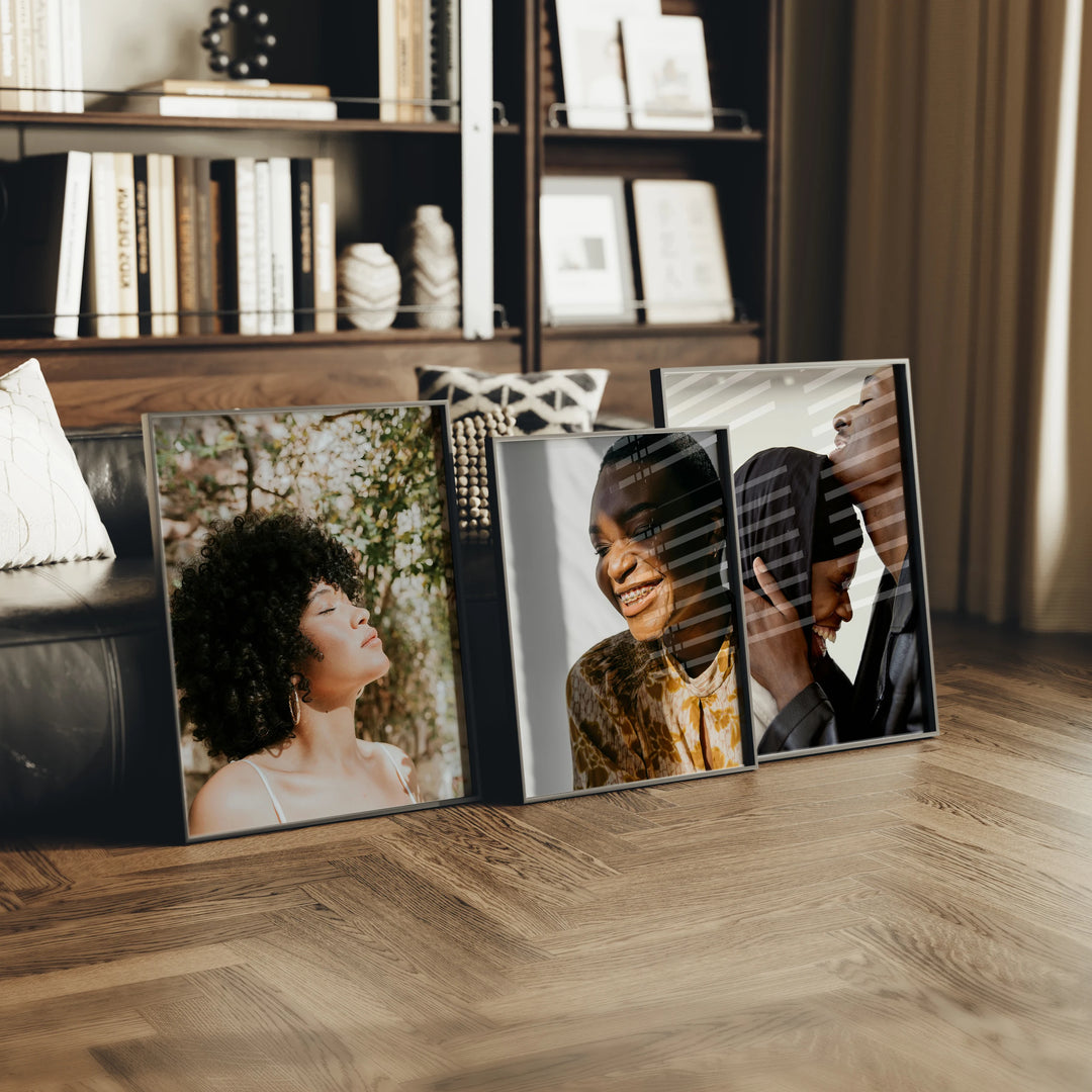 Set of 3 Black Frame Mockup in Living Room,3x4 Ratio,PSD