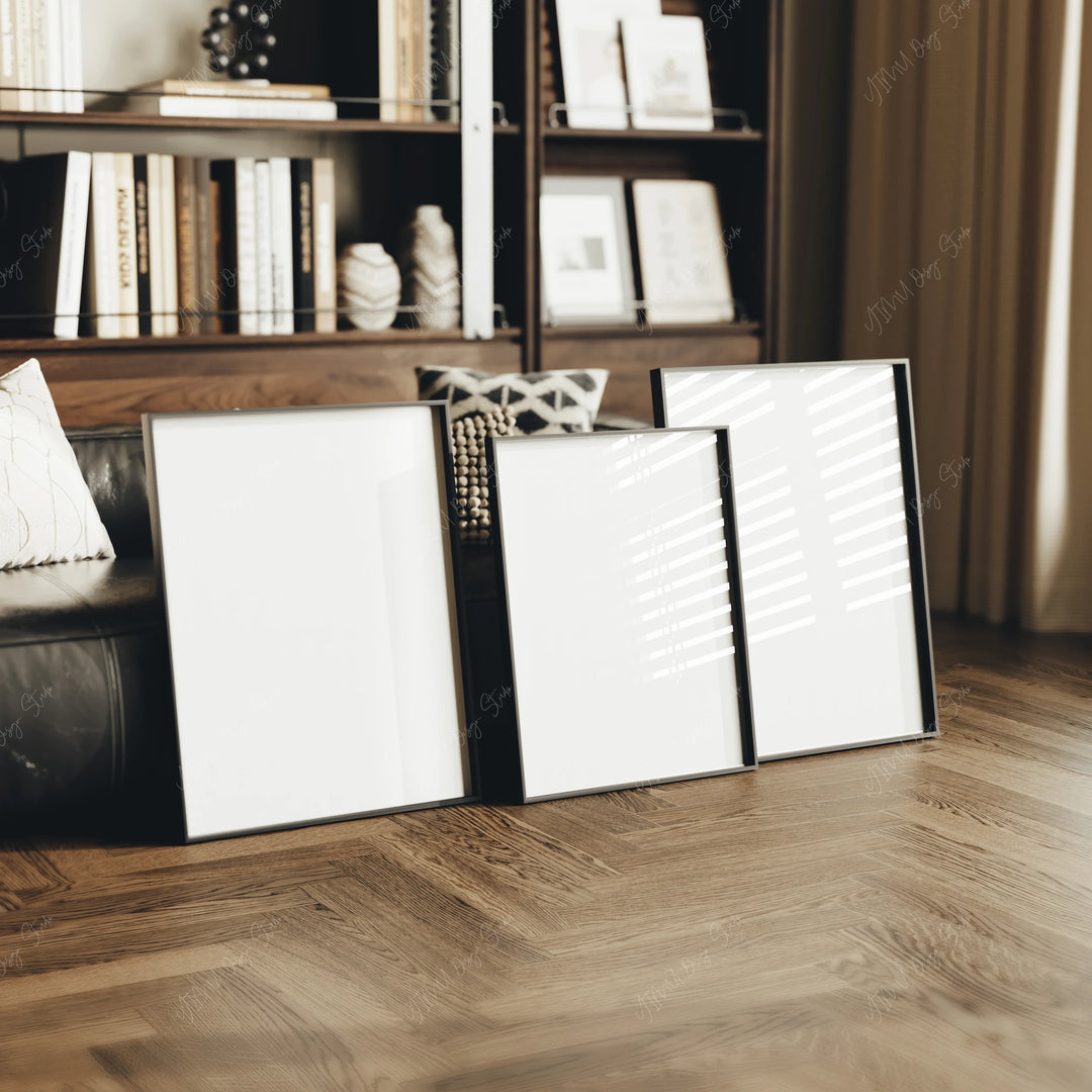 Set of 3 Black Frame Mockup in Living Room,3x4 Ratio,PSD